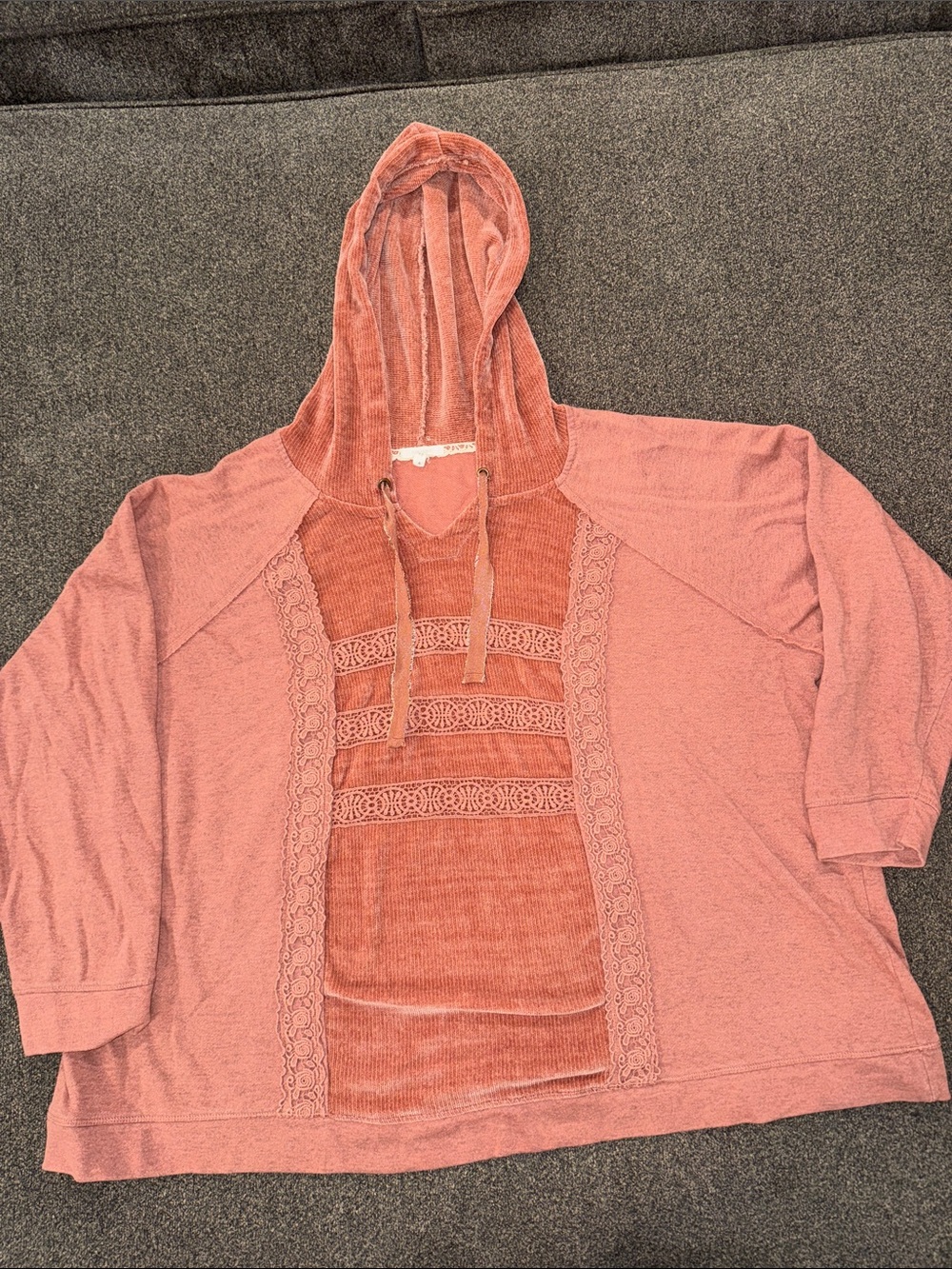 Maurices Rose-Pink Lace-Trim Hooded Pullover